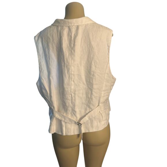 Women 2X Lauren Ralph Lauren White 100% Linen Button Vest Shirt Top Sleeveless - Picture 4 of 6